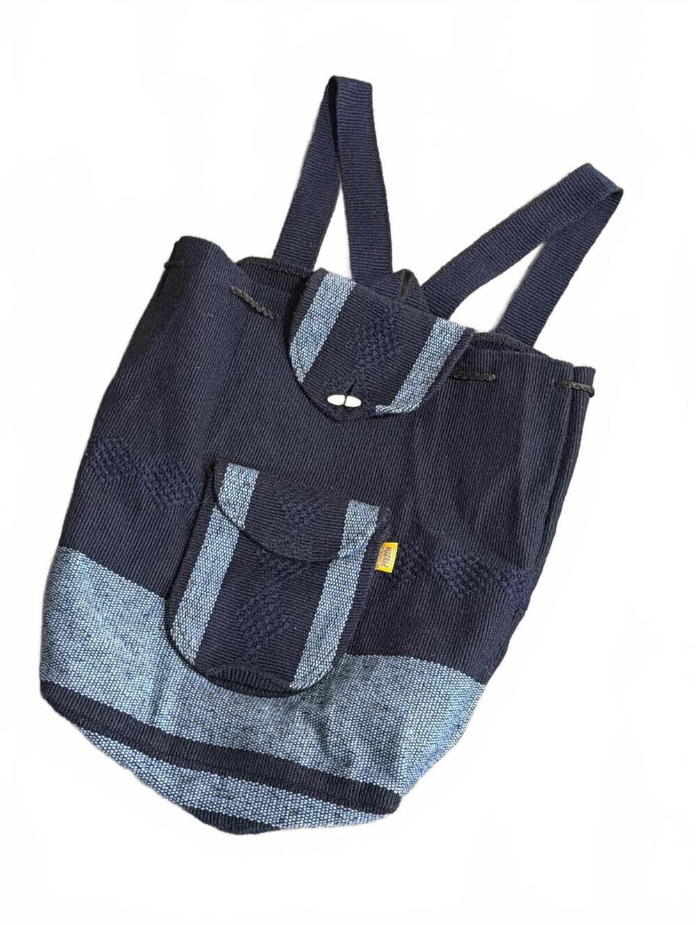Pinzon Pueblo Handwoven Navy Blue and Light Blue Knit Backpack